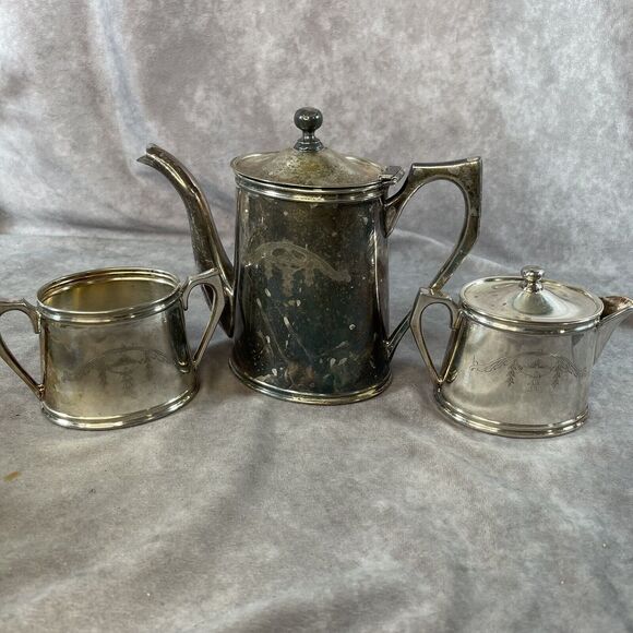 VINTAGE CONTINENTAL SILVER CO. Tea Set W/ TRAY cream Sugar 751 Ultraplate - Picture 11 of 12